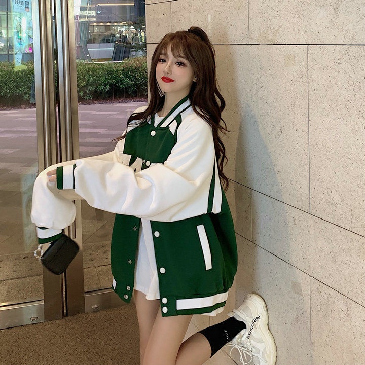 Áo Khoác Bóng Chày Dáng Rộng Phong Cách harajuku Nhật Bản Chất Lượng Cao