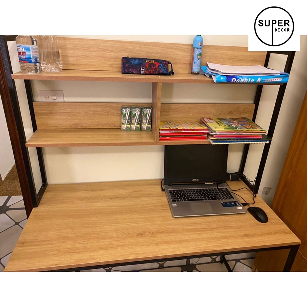Bàn làm việc khung sắt kèm giá sách trên mặt bàn dễ dàng lắp ráp, khung sắt sơn tĩnh điện chắc chắn