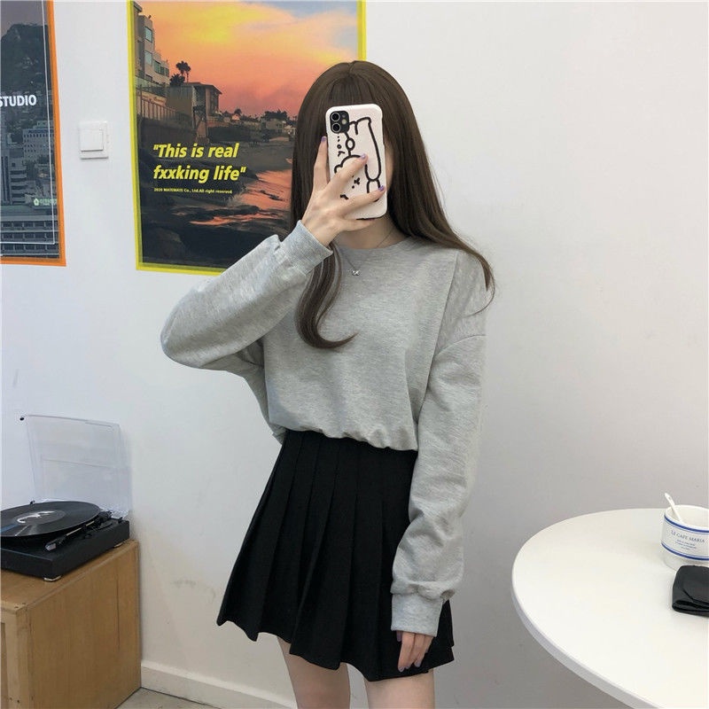 Áo sweater tay dài dáng rộng phối dây buộc phong cách Hàn Quốc thời trang cho nữ