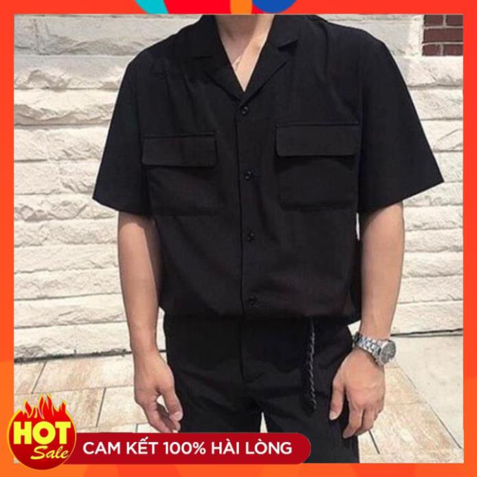 [Chính Hãng] Áo sơ mi Nam cổ vest túi hộp màu đen sowmi cổ vet