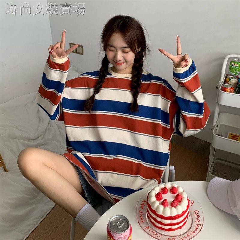 Áo Sweater Mỏng Cổ Tròn Kẻ Sọc Dáng Rộng Thời Trang Mùa Thu 2020 Dành Cho Nữ 11112020