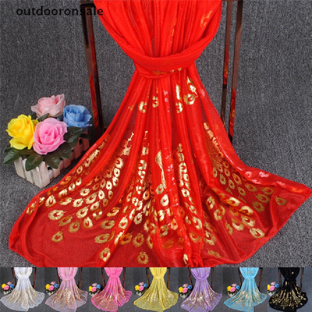 Khăn choàng cổ dài bằng lụa mềm mại in họa tiết chim công cho nữ
