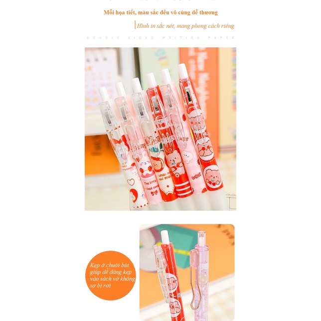 Bút bi bấm cute họa tiết hoạt hình sinh động hai loại set 3 và set 6 bút bi