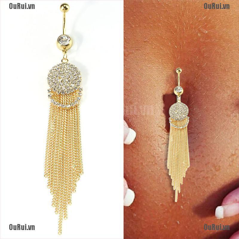 Khuyên Rốn Bằng Thép Y Tế Đính Đá Phối Tua Rua Thời Trang