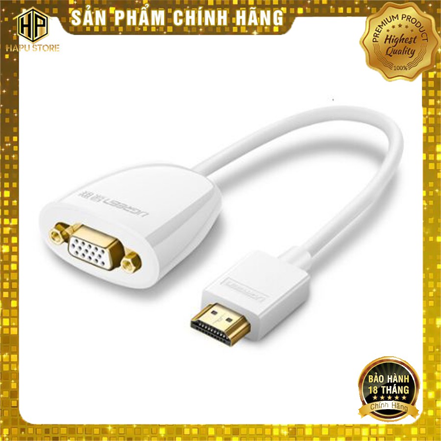 [Mã ELHACE giảm 4% đơn 300K] Cáp chuyển HDMI to VGA Ugreen 40252 màu trắng độ phân giải cao chính hãng - Hapustore