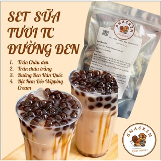 Set sữa tươi trân châu đường đen kèm công thức tự nấu độc quyền SNACKIN, ăn vặt Hà Nội