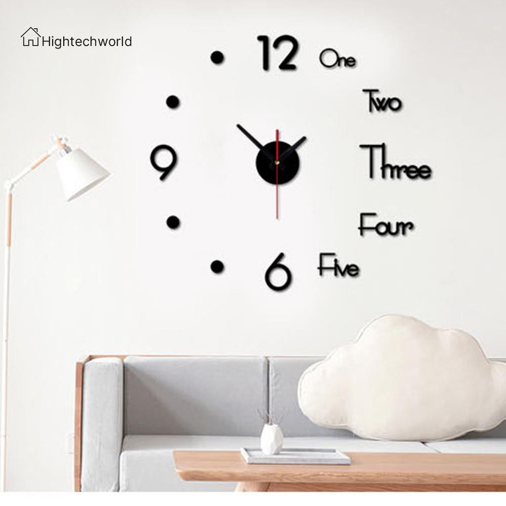 Hightechworld Large DIY Wall Clock Acrylic Mirror Surface 3D Clock Stickers Home Decor