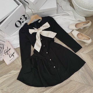 ĐẦM ĐEN PHỐI NUDE NƠ CỔ🖤