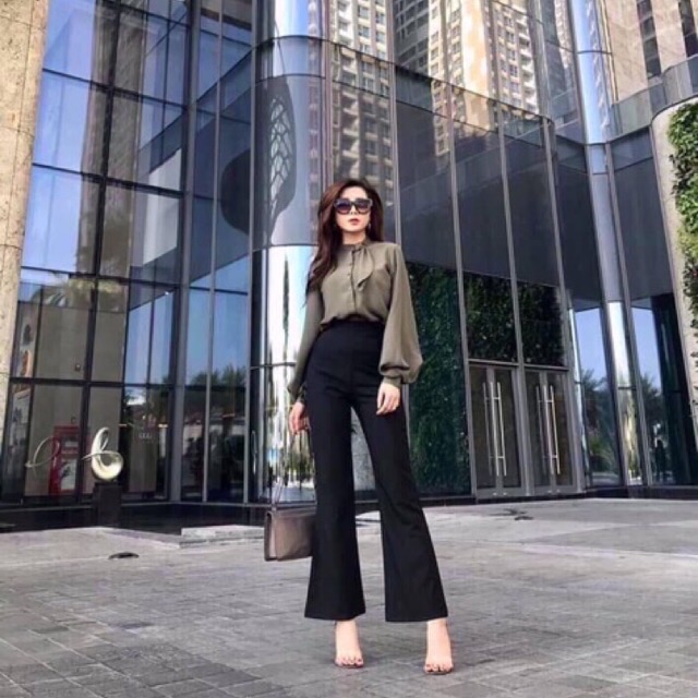 Quần ống loe cạp cao chất vải tuyết mưa dày dặn có size | BigBuy360 - bigbuy360.vn