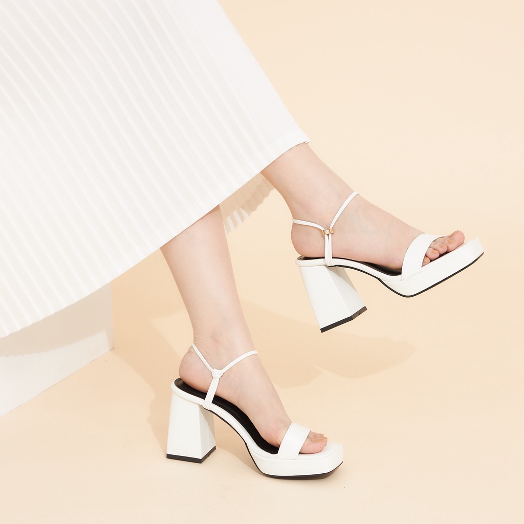 Giày Nữ MWC 4356 - Giày Sandal Cao Gót Quai Ngang Đế Đúp Mũi Vuông Gót vuông 9p Mẫu Mới Thời Trang Hot Trend
