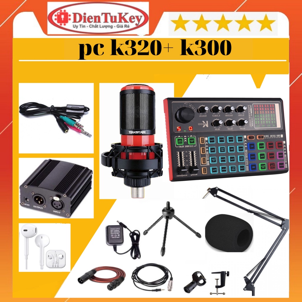 Combo livestream karaoke, thu âm Soundcard k300 Mic TAKSTAR PC K320 Chất Lượng Cao, Âm Thanh Cực Kỳ Sống Động