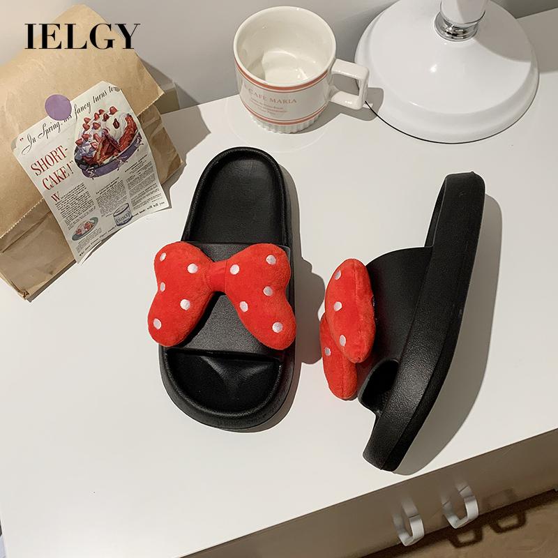 Dép IELGY quai ngang đế dày đính nơ chấm bi cỡ lớn thời trang cho nữ