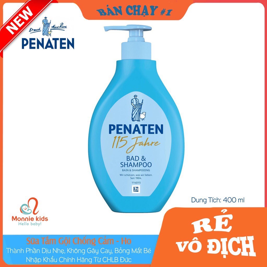 SỮA TẮM GỘI PENATEN - Hàng Đức, Tắm Gội 2in1, Chiết Xuất Thiên Nhiên 400ML, 0m+ (Bao Bì Mới)