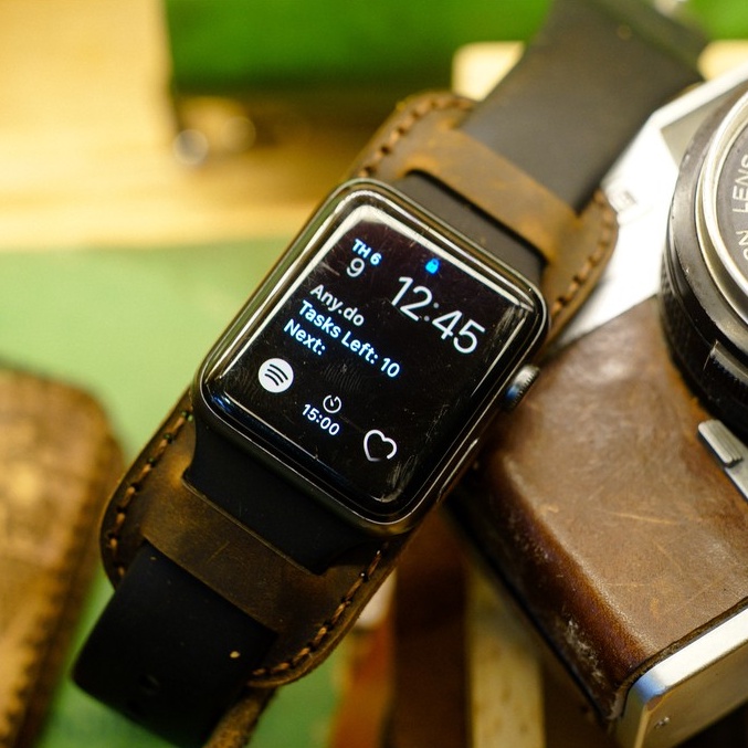 Tấm Đệm Dây đồng hồ Apple Watch , Iwatch , Iphone Watch Chống Mồ Hôi Da Bò Nâu Đất Kiểu Quân Đội RAM Leather B2  Bền Đẹp