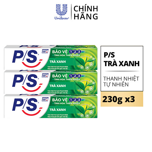 Bộ 3 Hộp Kem đánh răng P/S Thiên nhiên Trà Xanh giúp thanh nhiệt tự nhiên 240g