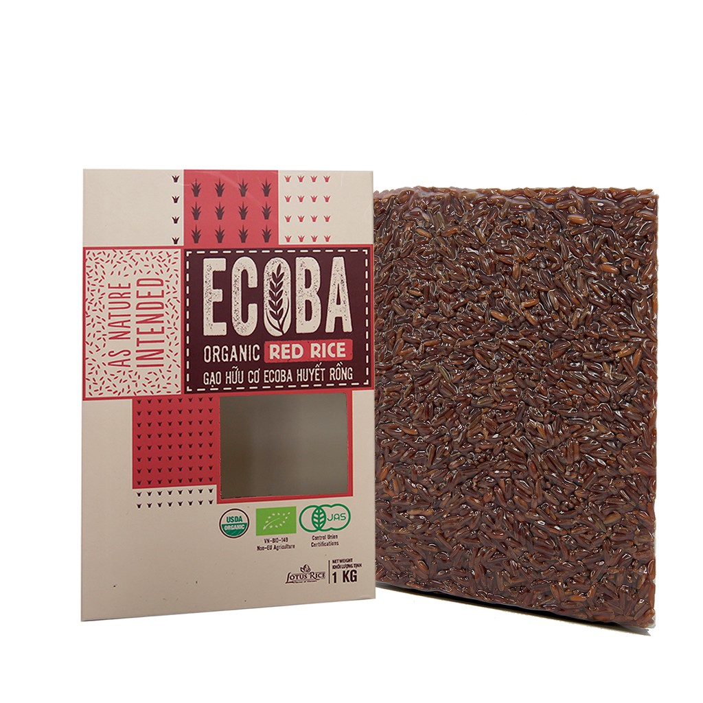 Gạo lứt đỏ ăn kiêng 100% hữu cơ - ECOBA Huyết Rồng 1kg - Mềm bùi dễ ăn - Chứng nhận hữu cơ quốc tế in trên hộp | BigBuy360 - bigbuy360.vn