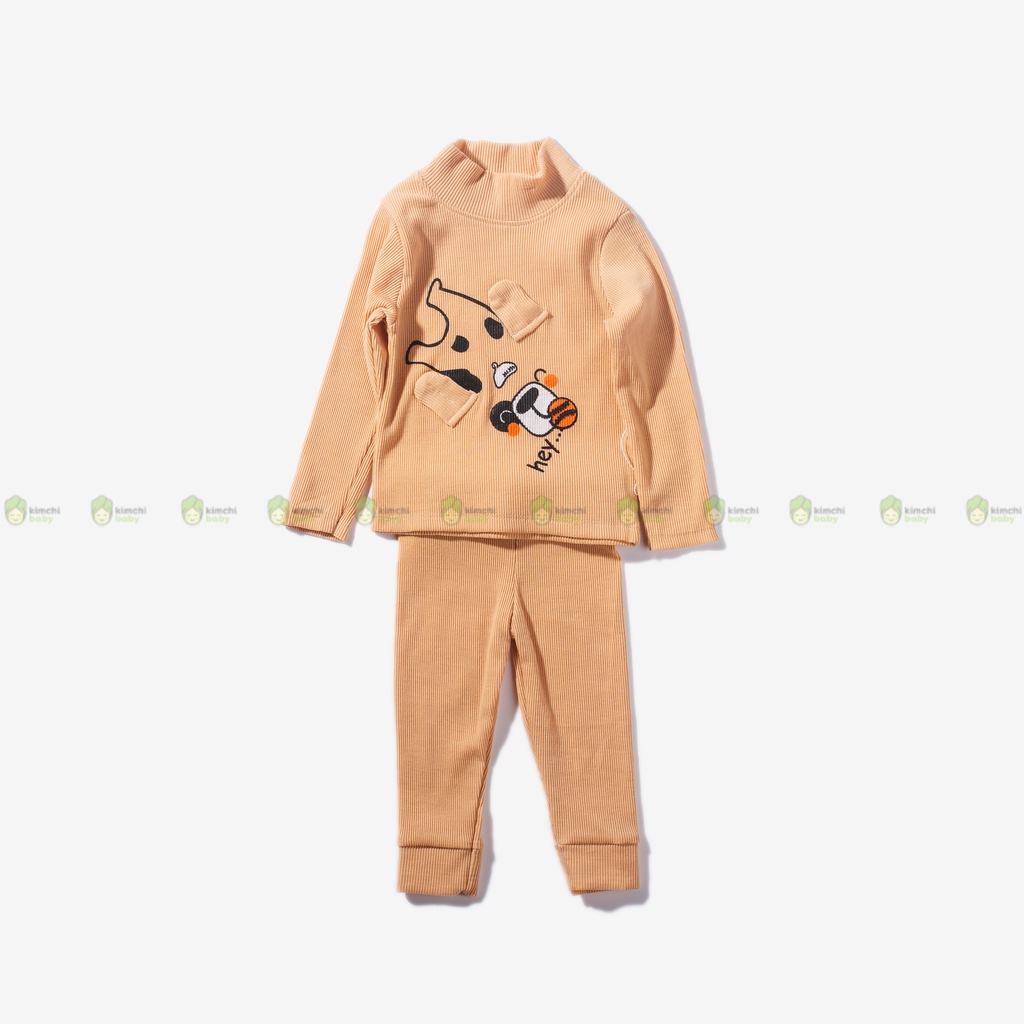 Bộ Dài Tay Bé Gái, Bé Trai KIMCHIBABY Vải Len Gân Cao Cổ Tai Thú 3D, Bộ Quần Áo Trẻ Em Thu Đông KWTD2201