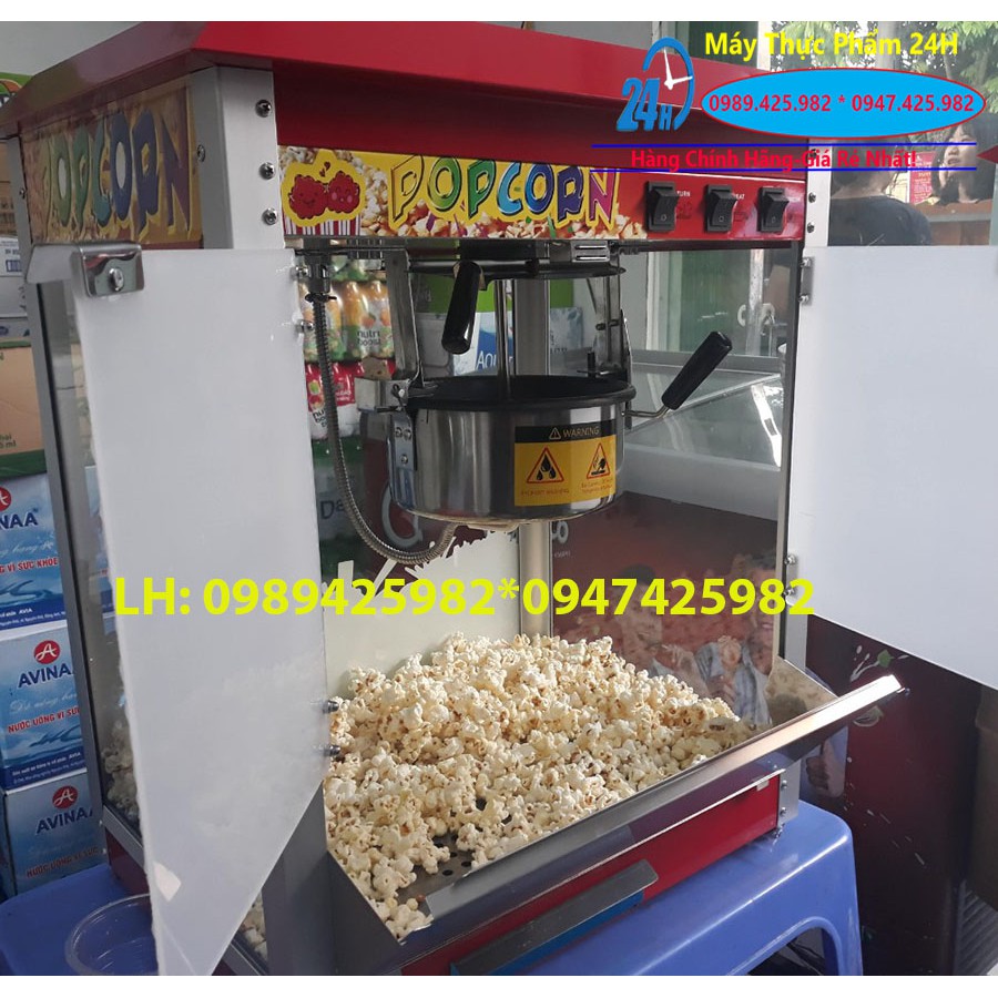 Máy nổ ngô tủ kính chạy điện 220v hàng có mái che