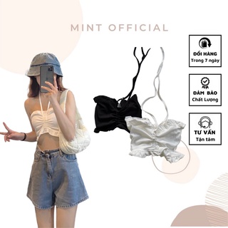 Áo dáng ngắn áo bra cổ yếm dây rút bèo chun sau mặc đi biển đi chơi