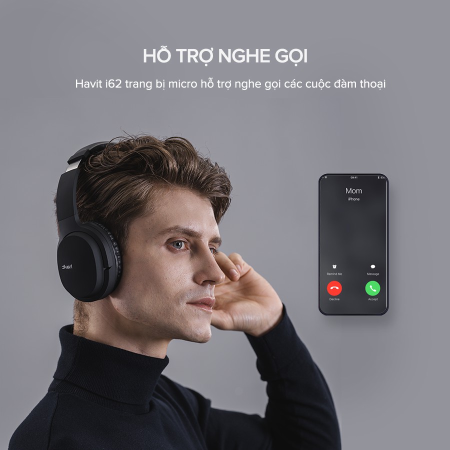 Tai Nghe Bluetooth Headphone HAVIT i62, Driver 40mm, Bluetooth 5.0, Nghe Đến 8H, Gập Gọn 90 - Chính Hãng BH 12 Tháng