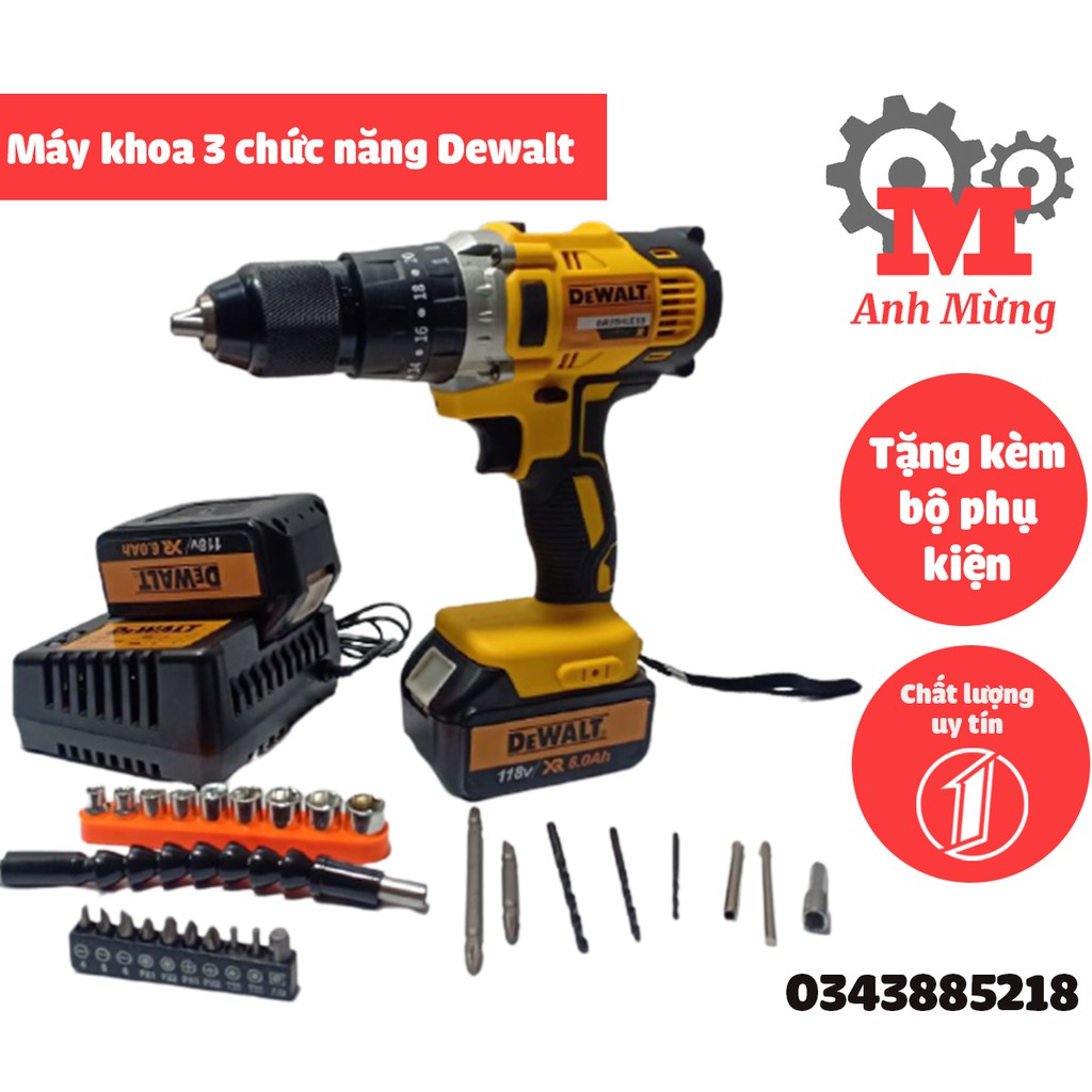 máy khoan ba chức năng dewalt tặng bộ phụ kiện