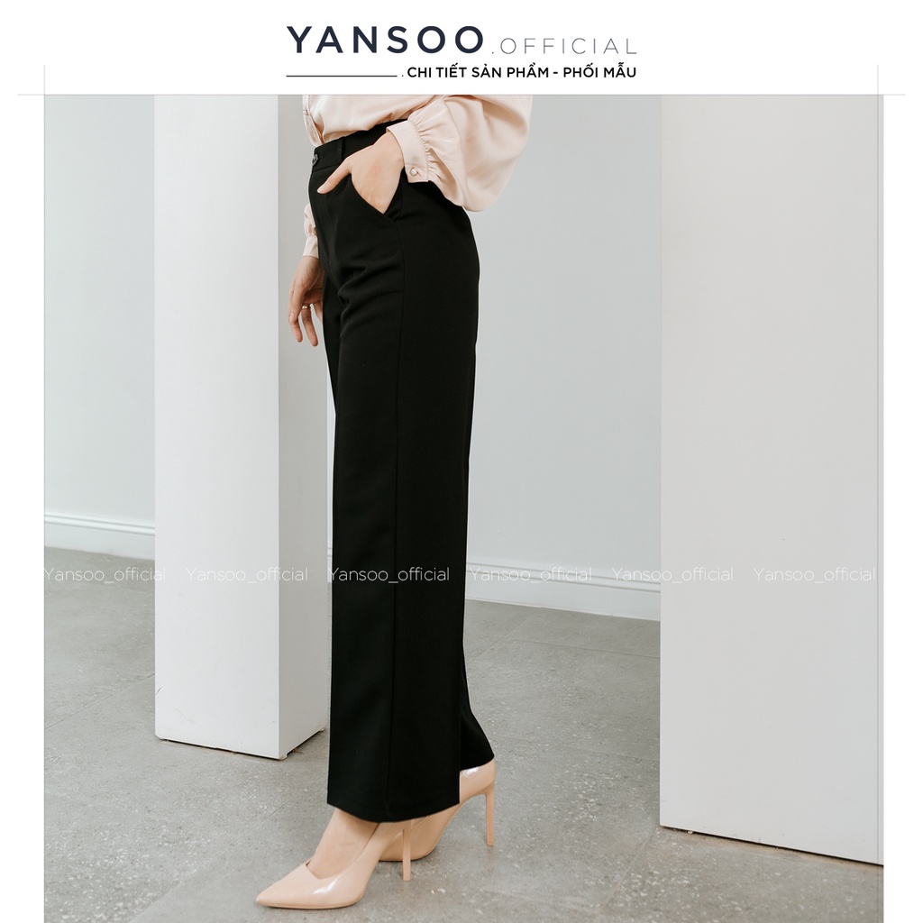 Quần ống rộng nữ Yansoo lưng cạp cao vải nữ dài suông loe culottes xuông màu đen Q01