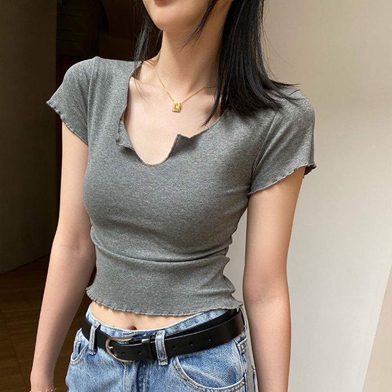Áo Thun Nữ Croptop Cổ Chữ V Tay Ngắn Dáng Ôm Thời Trang Cá Tính Cho Nữ áo phông nữ JL-TX-83