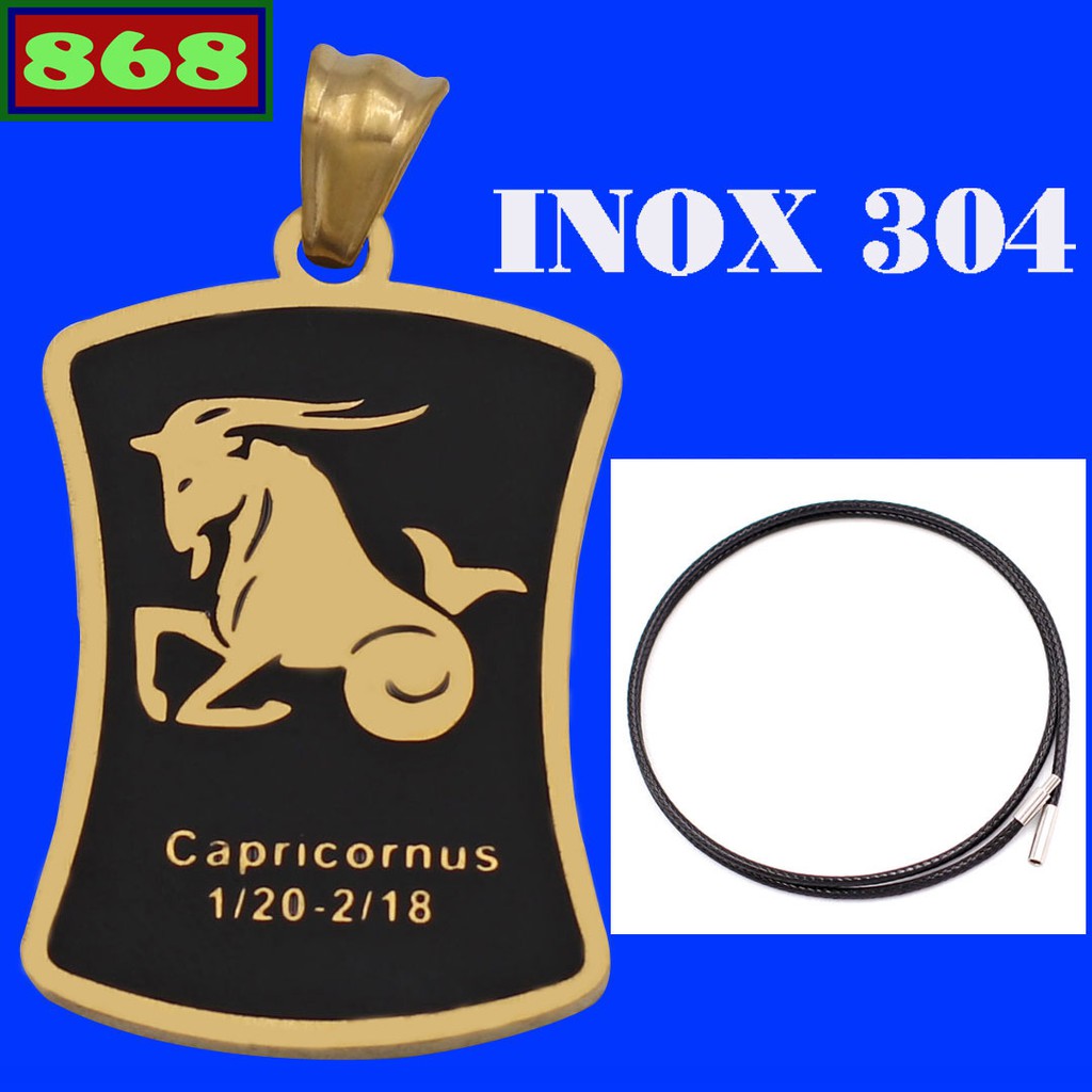 Mặt dây chuyền cung Ma Kết (Capricorn) inox kèm vòng cổ dây cao su đen, cung hoàng đạo