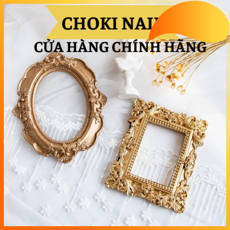 [Hàng cao cấp] Khung ảnh mini màu vàng phong cách retro dùng để trang trí, Chụp ảnh mẫu móng nail