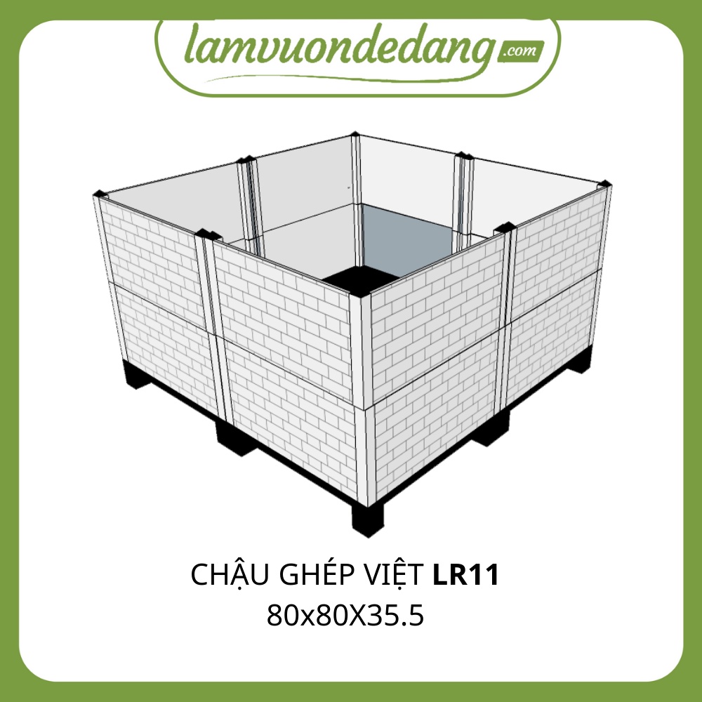 Chậu ghép lắp ráp hàng Việt Nam, chậu nhựa lắp ráp dùng làm chậu trồng rau, hoa hồng, hoa leo - LR11_D80 x 80 x C35