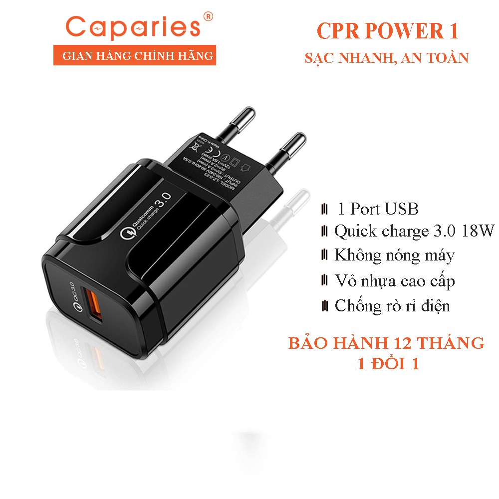 Cốc Sạc CAPARIES CPR01 - 1 Cổng USB 18W Quick Charge 3.0 - CPRPOWER1