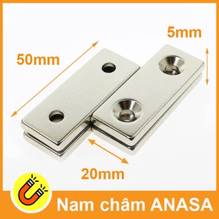 Nam châm đất hiếm hình chữ nhật 50x20x5mm có lỗ bắt vít nam châm gắn cửa tủ