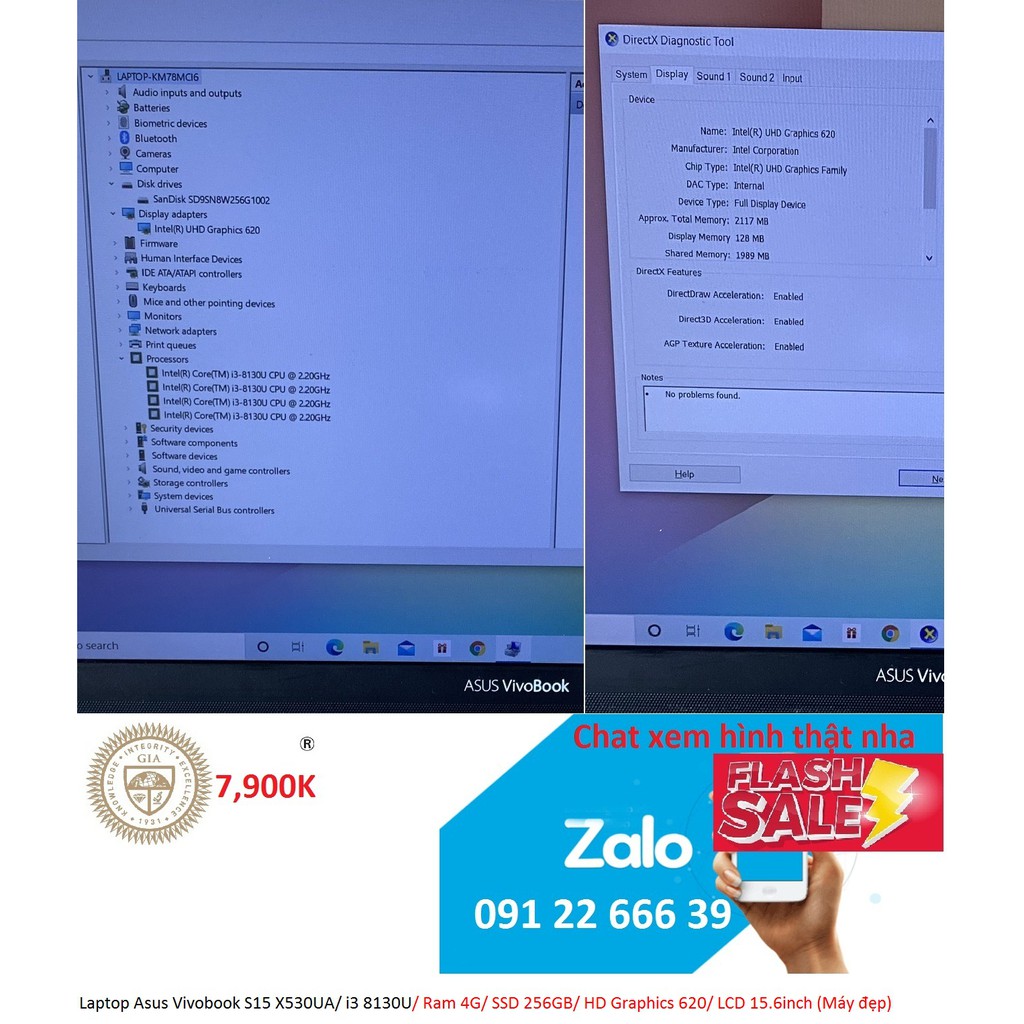 Laptop Asus Vivobook S15 X530UA/ i3 8130U/ Ram 4G/ SSD 256GB/ HD Graphics 620/ LCD 15.6inch (Máy đẹp) | BigBuy360 - bigbuy360.vn