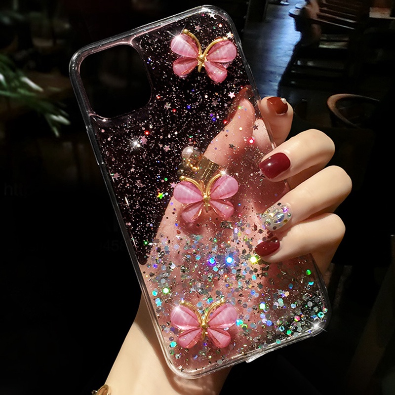 Ốp Điện Thoại Dẻo Đính Kim Tuyến Lấp Lánh Họa Tiết Bươm Bướm Cho iPhone 14 13 Pro Max iPhone 11 12 Pro