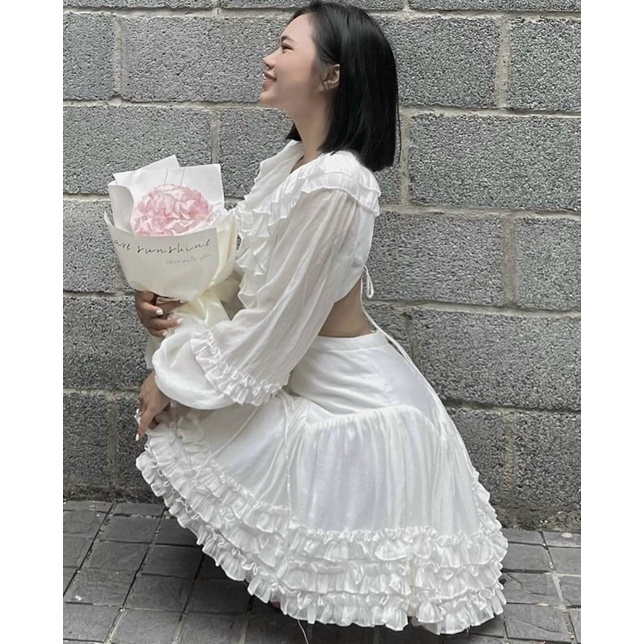 Đầm dự tiệc khoé eo tôn dáng tùng nhún bèo cực dễ thương | BigBuy360 - bigbuy360.vn