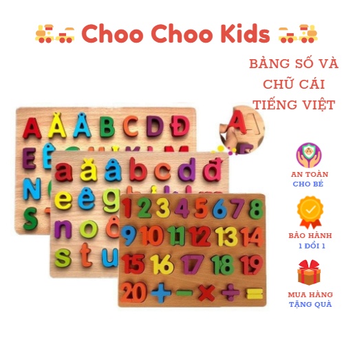 Bảng chữ cái tiếng Việt nhận biết bộ chữ cái, số, phép tính cho bé, bảng chữ cái bằng gỗ an toàn cho bé ChooChooKids