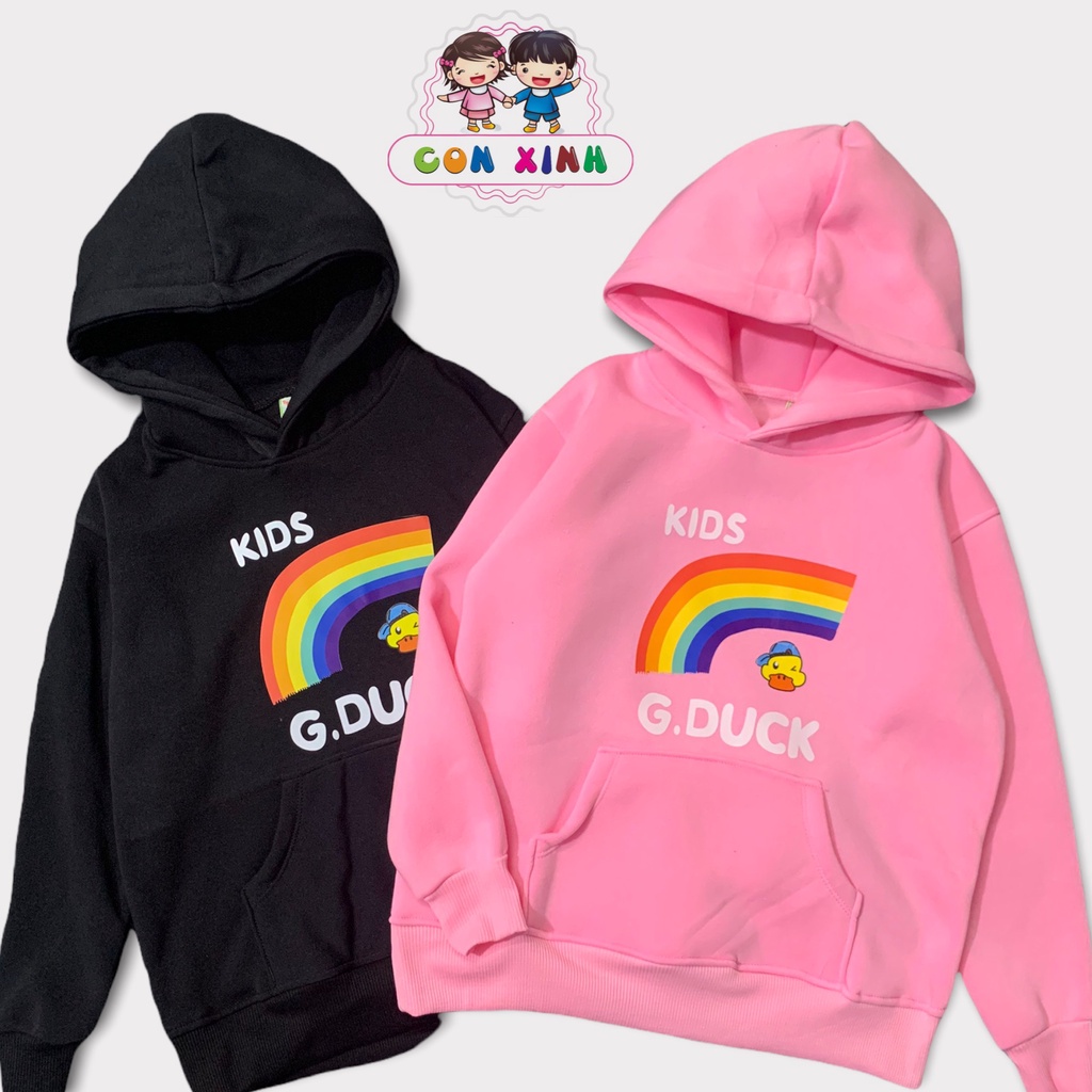 Áo hoodie unisex CON XINH form rộng nỉ nam nữ GDUCK KIDS CẦU VỒNG,thời trang thu đông cho trẻ em từ 4 đến 8 tuổi