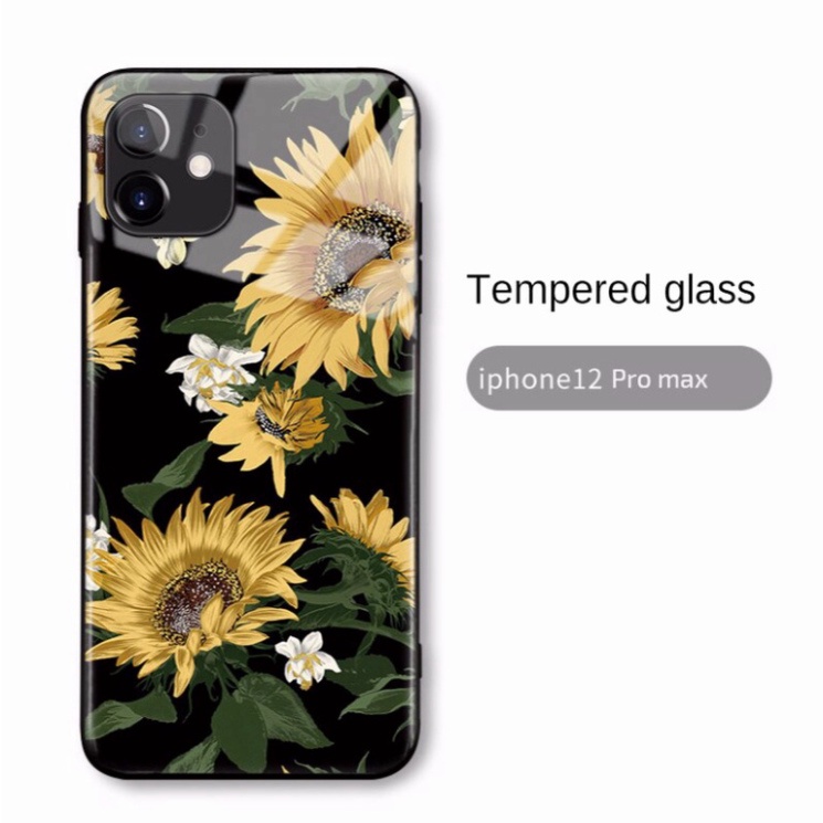 Ốp lưng iphone 6, 7, 8 Plus, X, XS, XR, XSMAX, 11, 11PRO, 11 PROMAX, 12, 13 PROMAX HOA HƯỚNG DƯƠNG BẰNG KÍNH PKVN