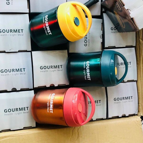 Bình Ủ Cháo Giữ Nhiệt Gourmet Có Quai Cầm Dung Tích 500ML Tặng Kèm 1 Thìa Xinh Xắn, Chất Liệu An Toàn Cho Trẻ Em