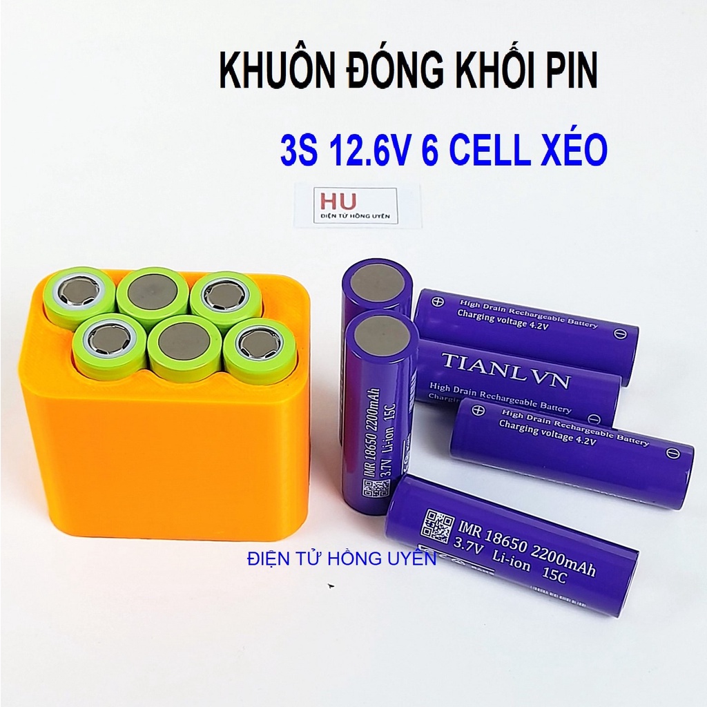 Khuôn đóng khối pin 3s2p Xéo, bỏ vừa 6 cell 18650 chuyên dùng đóng khối 3s 12.6v cho máy khoan