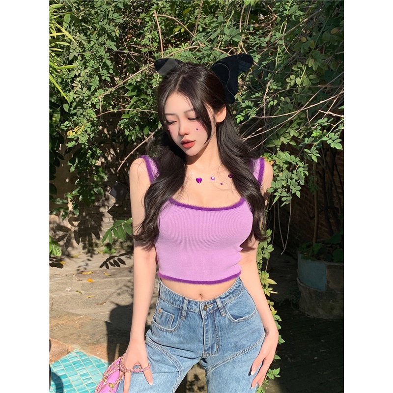 Áo Hai Dây Phối Lông Màu Trơn Quyến Rũ Thời Trang Nữ