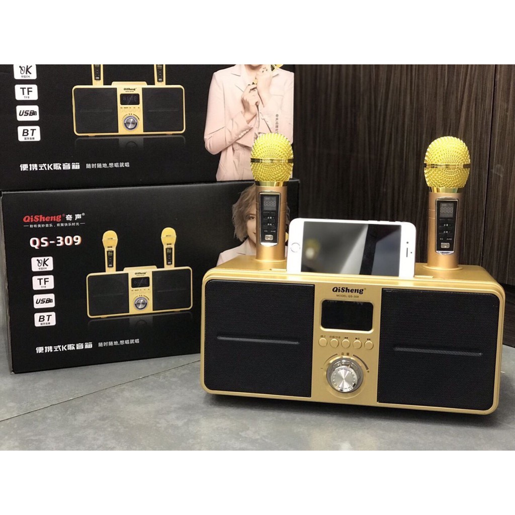 Loa Karaoke Bluetooth QiSheng QS - 309 tặng kèm 02 micro không dây hát cực hay
