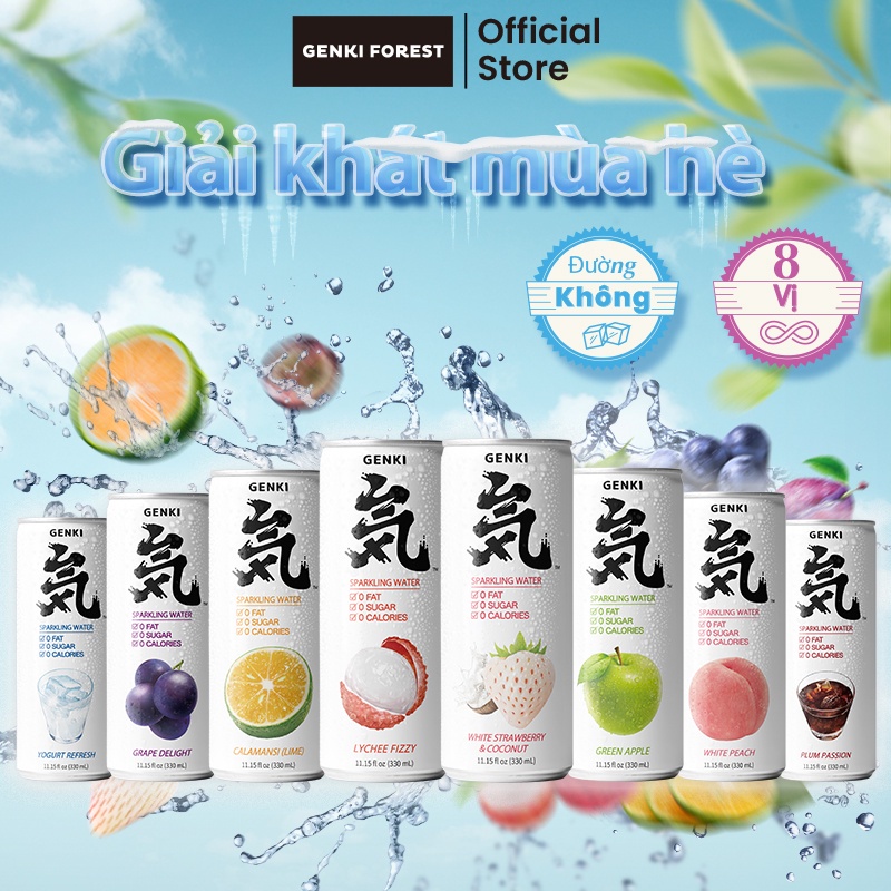 6 Lon GENKI FOREST Nước Ngọt Có Gas thùng Soda Soft đồ uống Không đường 8 hương vị 330ml