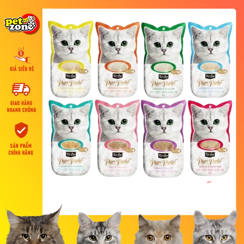 Thức ăn súp thưởng thơm ngon, nhiều vị dành cho mèo, sốt thưởng cho mèo Kit Cat Purr Puree KitCat