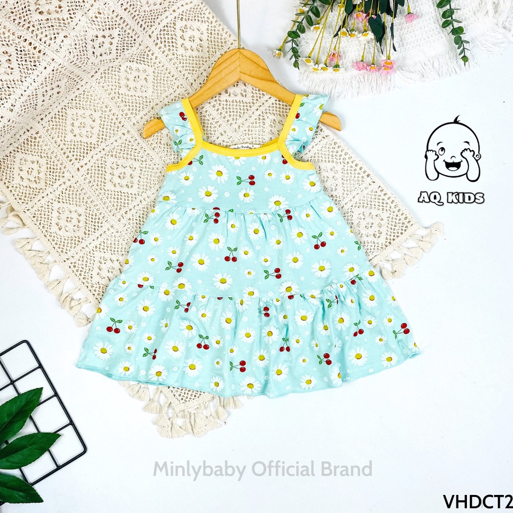 [Bé 10-25kg] Váy đầm bé gái vải thun lạnh Minlybaby in họa tiết toàn thân cho bé gái từ 10-25kg VHDCT2