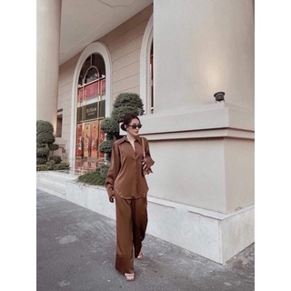 Set sơ mi lụa quần ống suông khách đặt lẻ size to