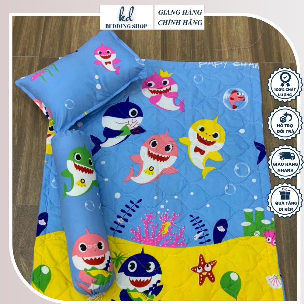 Bộ chăn gối 3 món cotton poly cho bé đi học mẫu giáo, sét 3 món chăn gối đáng yêu KD BEDDING hoạt hình dễ thương