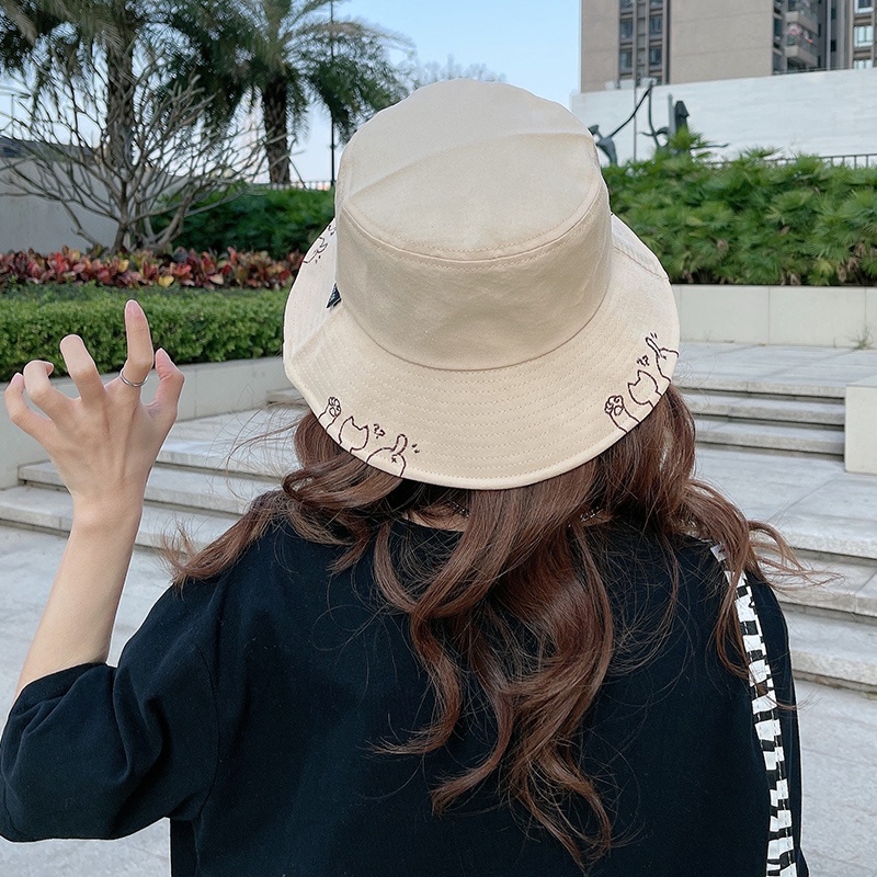 Nón Tai Bèo Chống Nắng Thoáng Khí Thêu Họa Tiết Mèo Dễ Thương Phong Cách Nhật Bản Cho Nữ