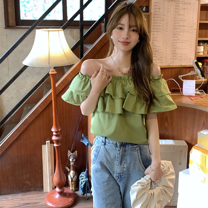 Áo Sơ Mi Ngắn Tay Trễ Vai Dáng Rộng Thời Trang Quyến Rũ Cho Nữ