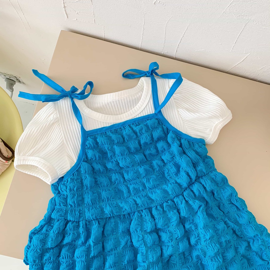 Bộ Đầm Sơ Mi Trắng 2 Món Thời Trang Mùa Hè Dành Cho Bé Gái 1-6 Tuổi